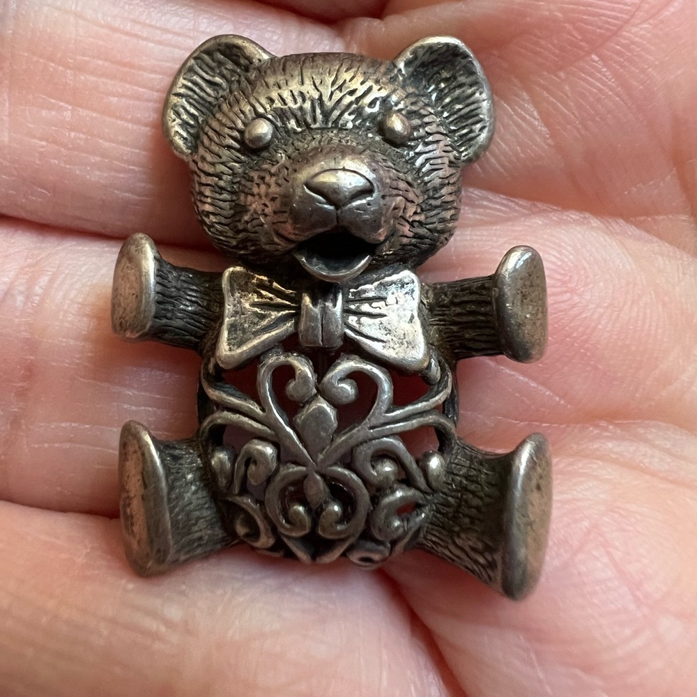 Sterling Silver 925 Teddy Bear Brooch Pin